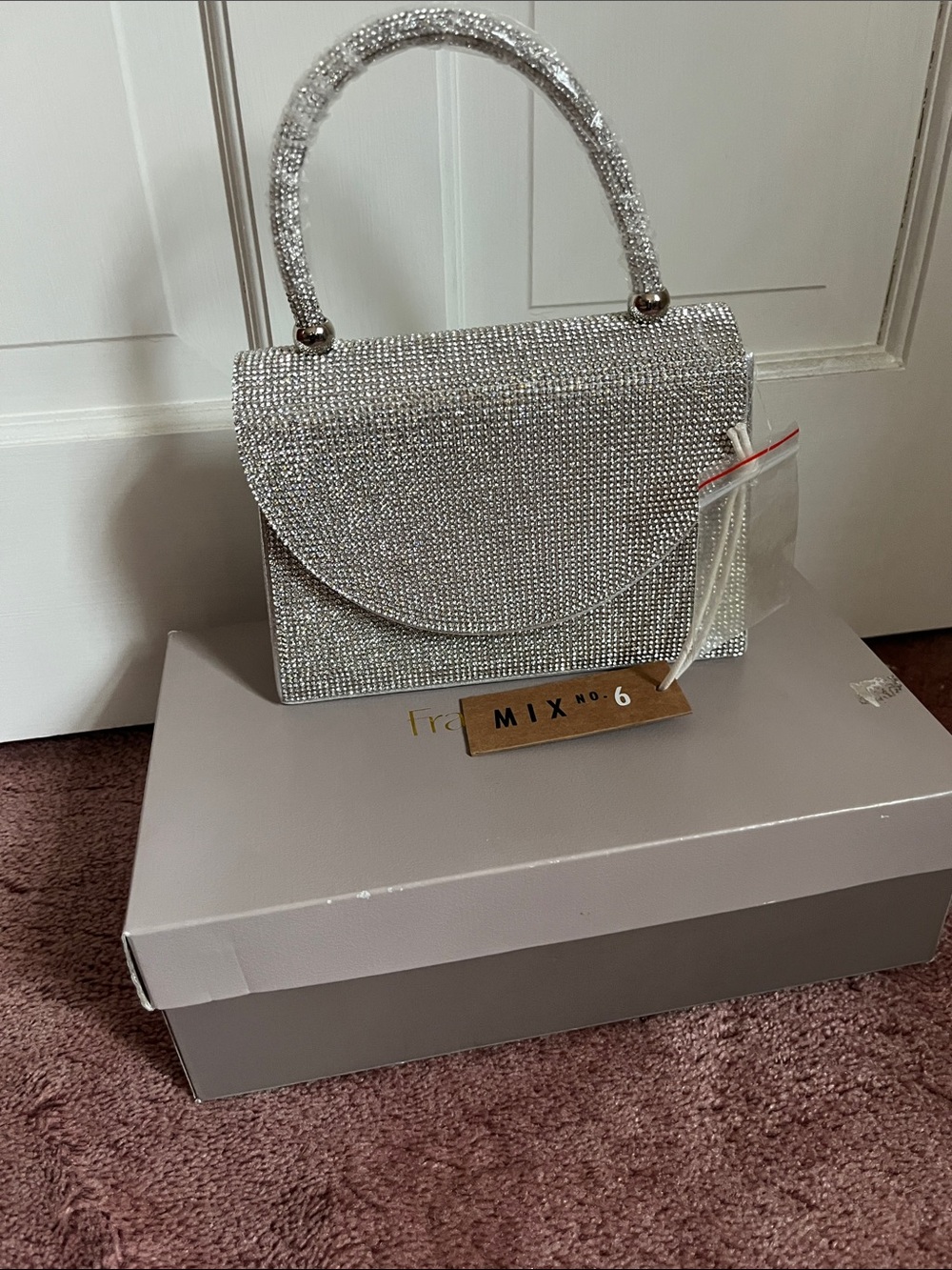 Crystal Embellished Silver Evening Bag